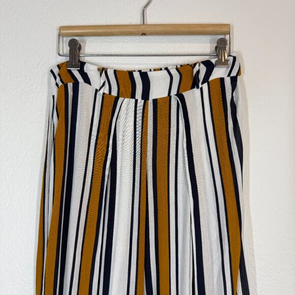 Selfie Leslie Striped Wide Leg Palazzo Pants Navy White Front Slit Small - Picture 3 of 11